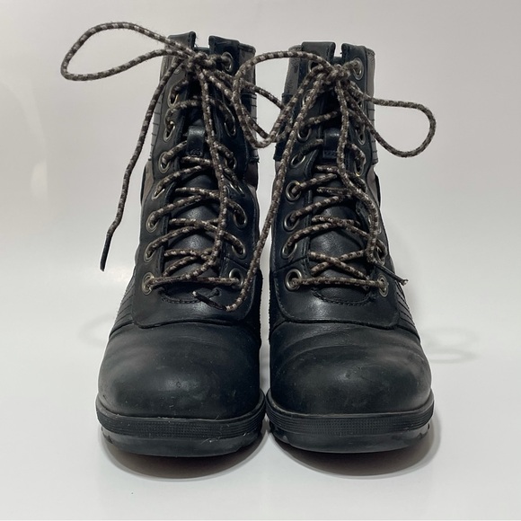 Sorel Lexie Black Camo Wedge Boot Womens 7 Leather Grey Gray - Picture 3 of 8